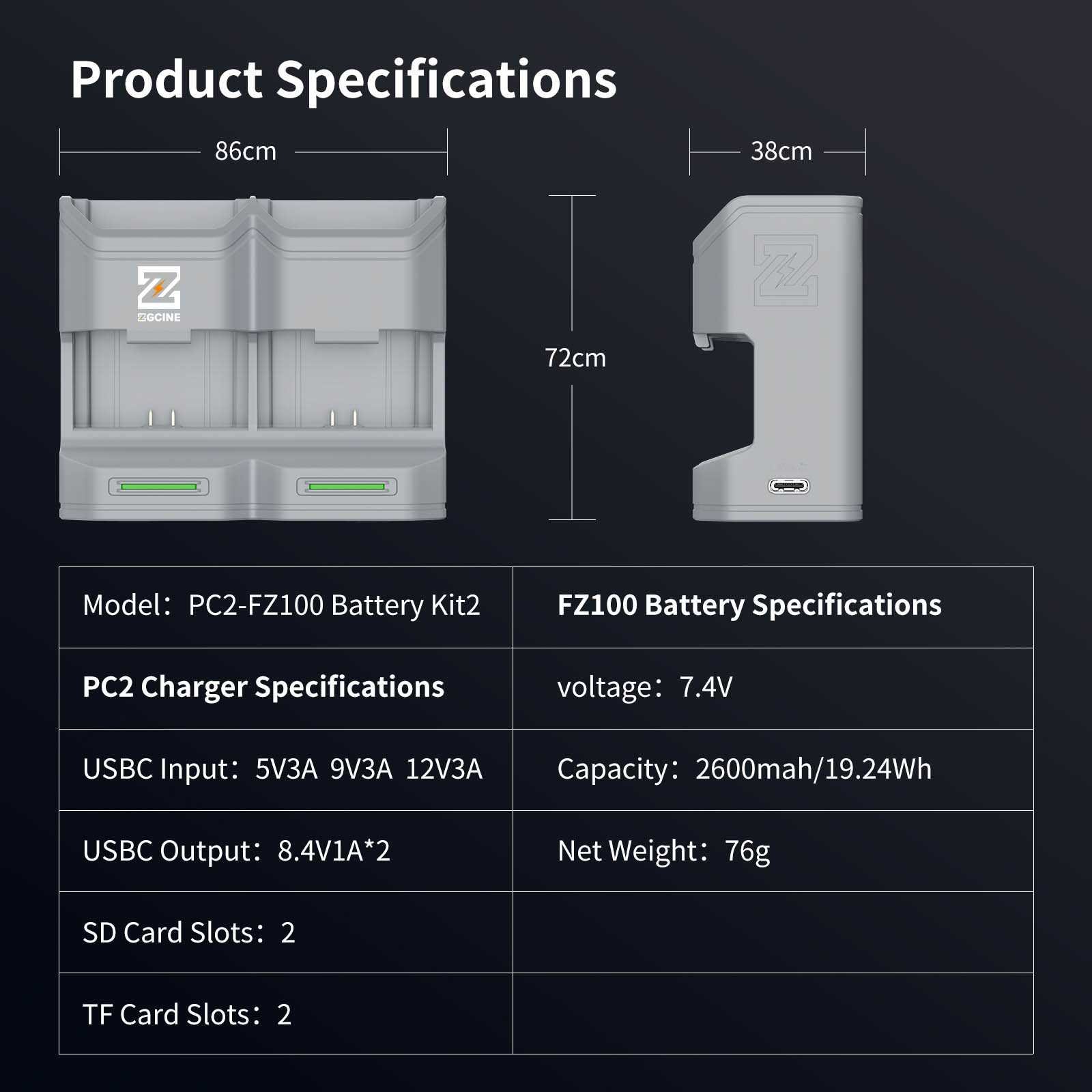 Charging case voor 2 accu's Sony NP-FZ100 - Afbeelding 15