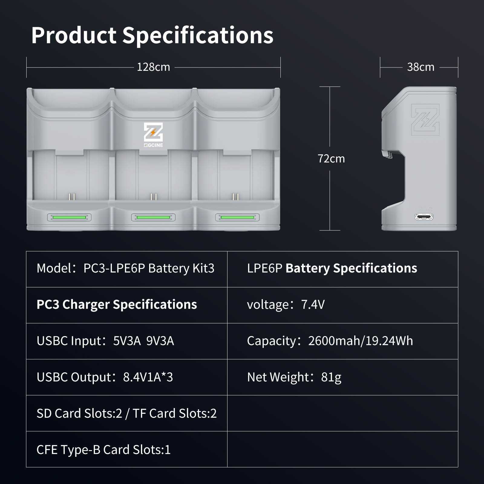 Charging case voor 3 accu's Canon LP-E6 - Afbeelding 15
