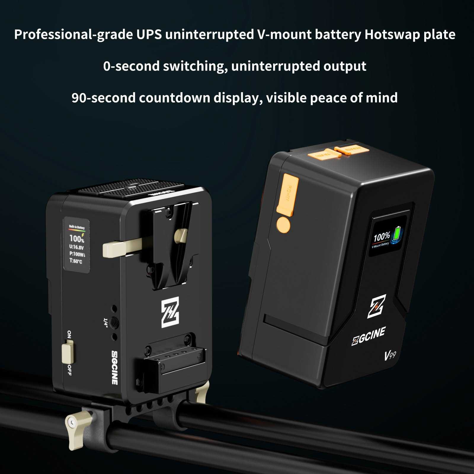 V-mount plate with built-in 55Wh battery - hotswap - Afbeelding 7